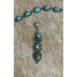 Native American SW Sterling Silver Green Sonoran Gold Turquoise Teardrop Pendant